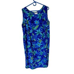 VINTAGE LADY DARIAN Maxi Dress Rayon Blue Floral Cover Up Washable 18W Tropical